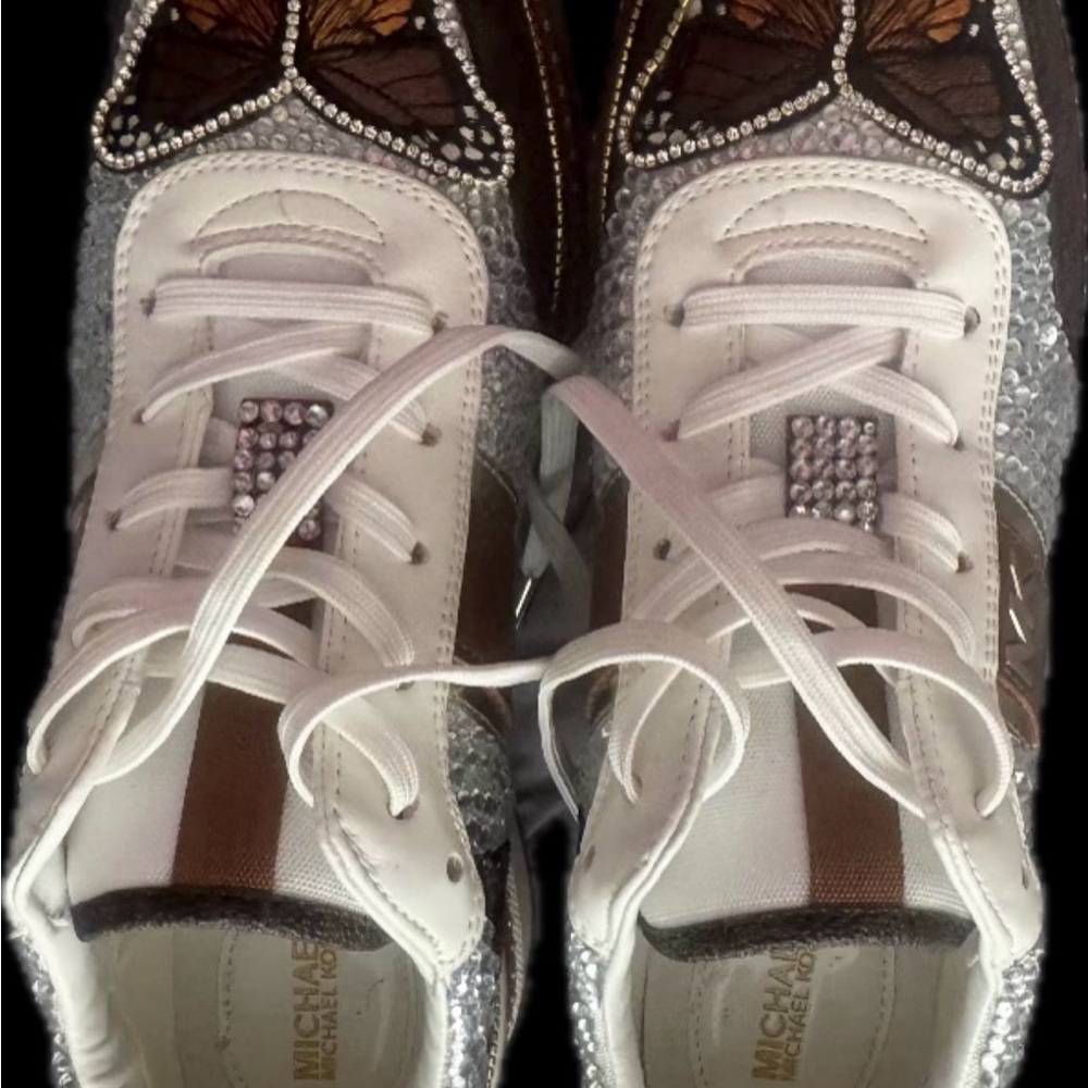 Michael Kors White Silver Crystal Butterfly Platform Sneakers (Brand New) - Picture 4 of 4